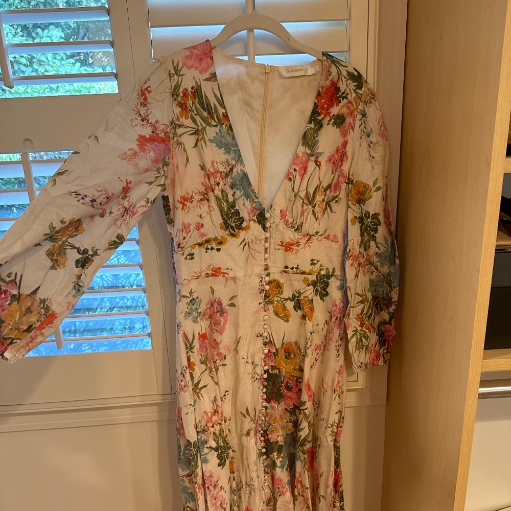 Zimmermann plunge linen midi dress